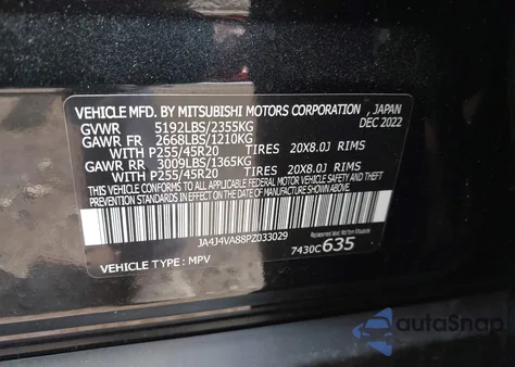 2023 Mitsubishi Outlander Sel 2.5 S-Awc из США, поврежденный, VIN JA4J4VA88PZ033029